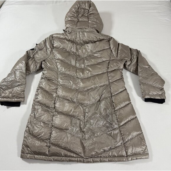 Y2K Andrew Marc XXL Metallic Hooded Down Puffer Coat 650 Fill Taupe Minimalist - Picture 4 of 14